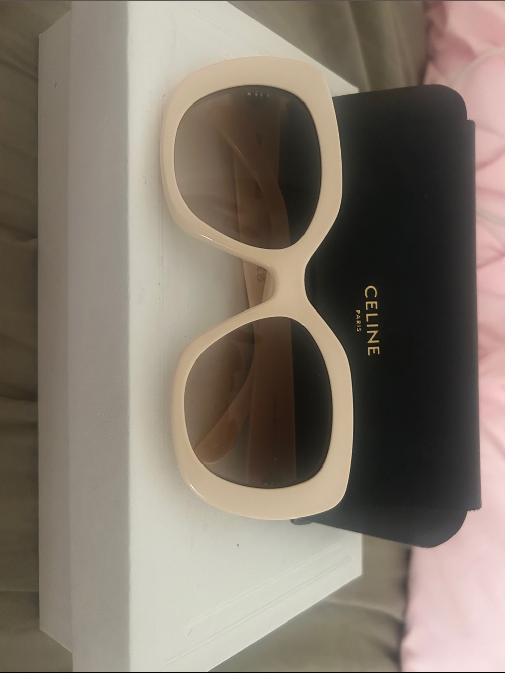 Celine Cream Oversized Square Sunglasses with Brown Gradient Lenses